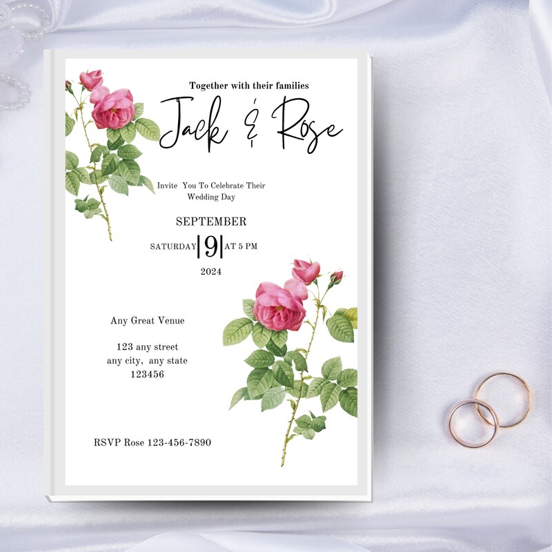 Simplistic Rose  Wedding Invitation, Digital Download, Printable